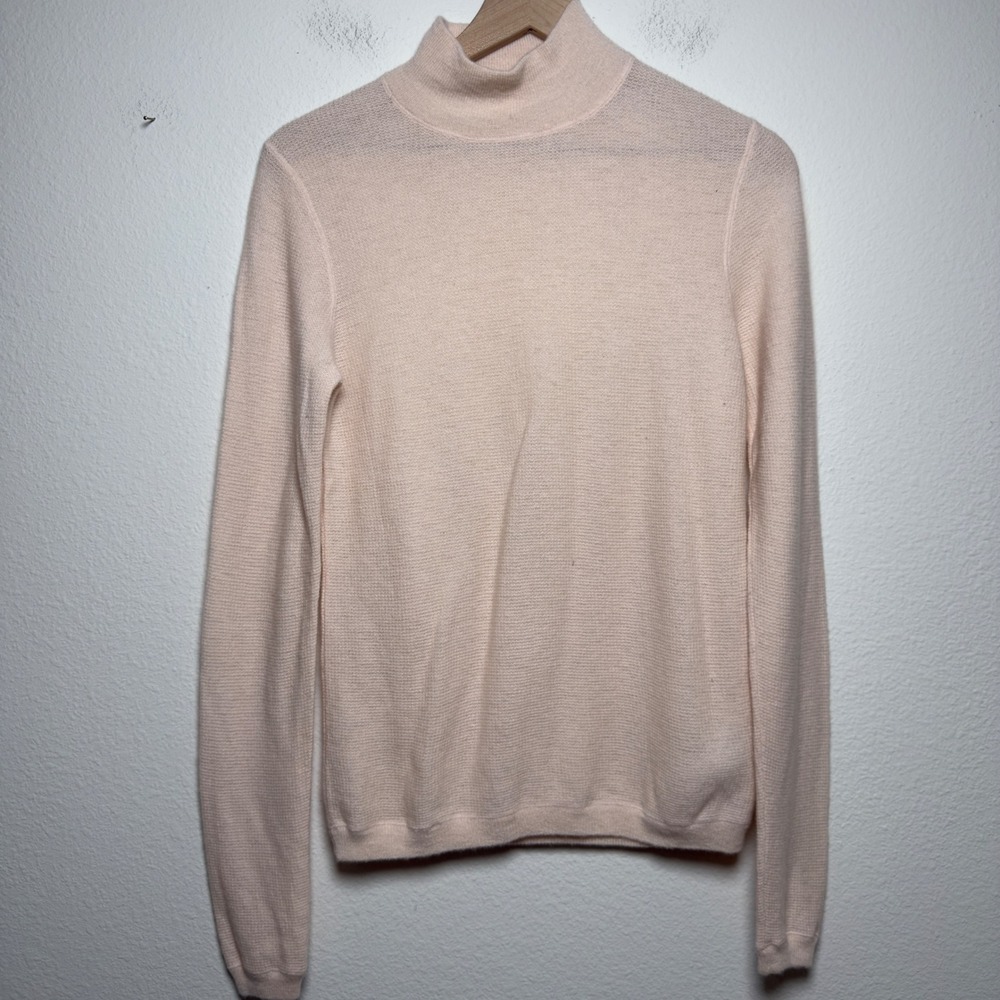 Vince Women Wool Cashmere Sweater Small Waffle Mock Neck Desert Rose Luxury